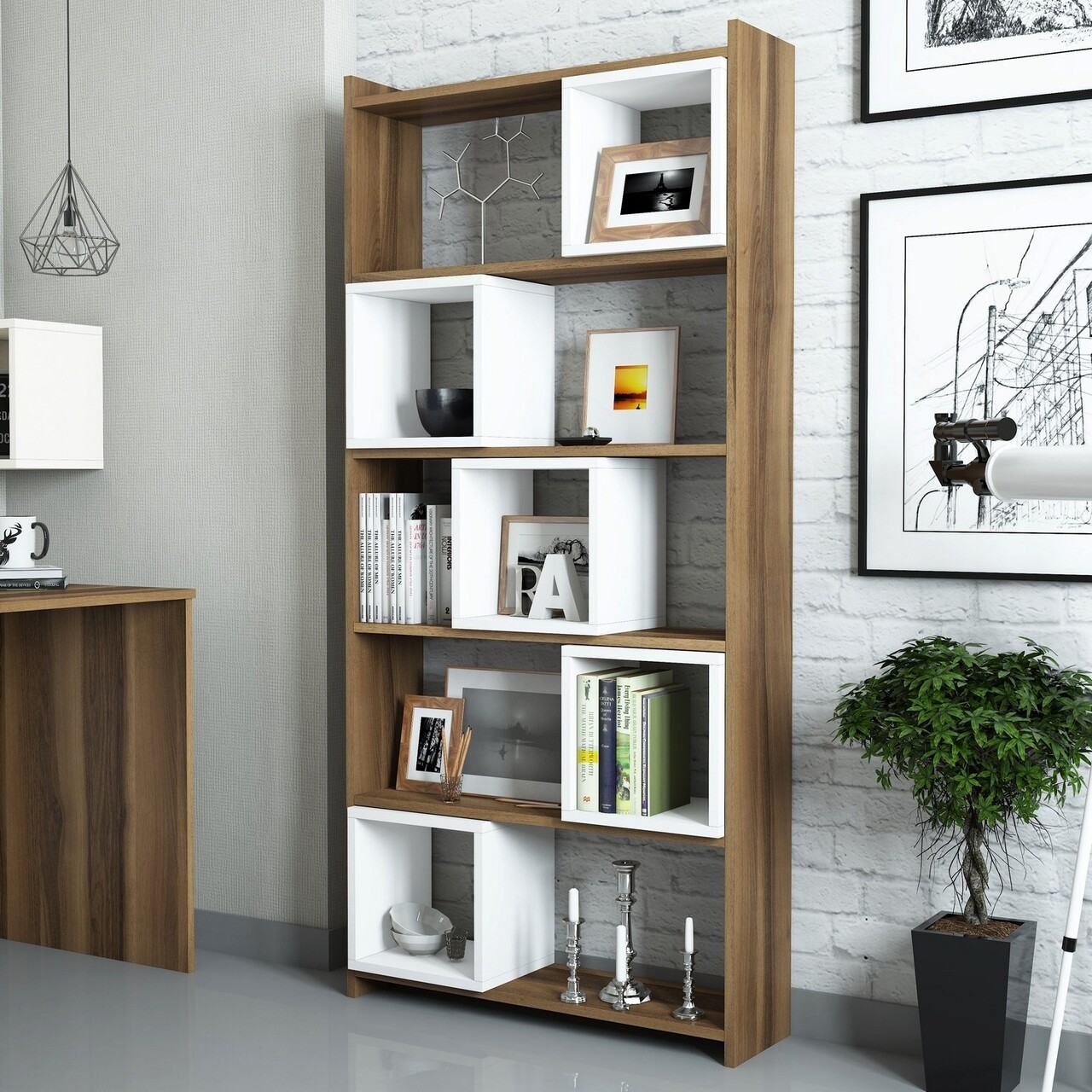Biblioteca, Hommy Craft, Box 845HCT3601, 80 x 170 x 22 cm, pal melaminat, nuc/alb - imagine 6